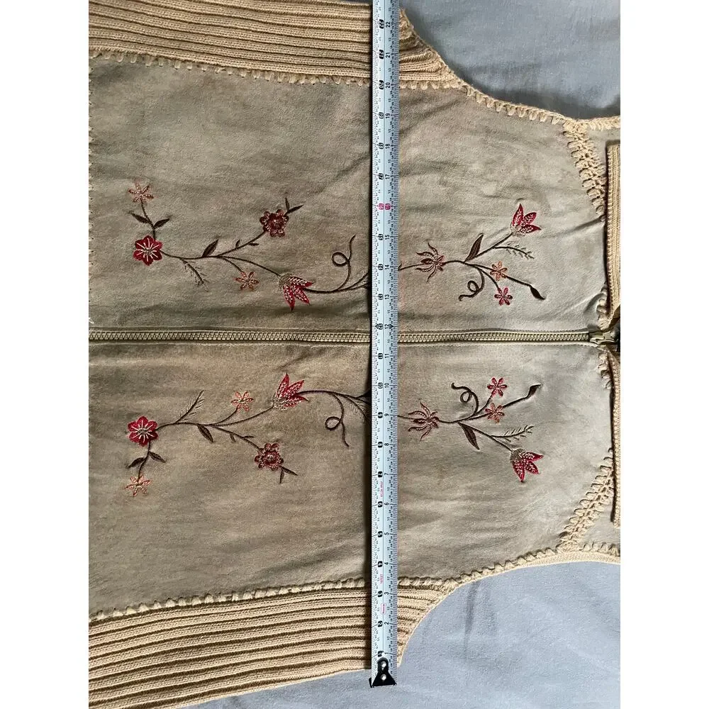 Vtg. Designer's Studio Originals Leather and Embroidered Vest SZ XL Y2K/ 90s